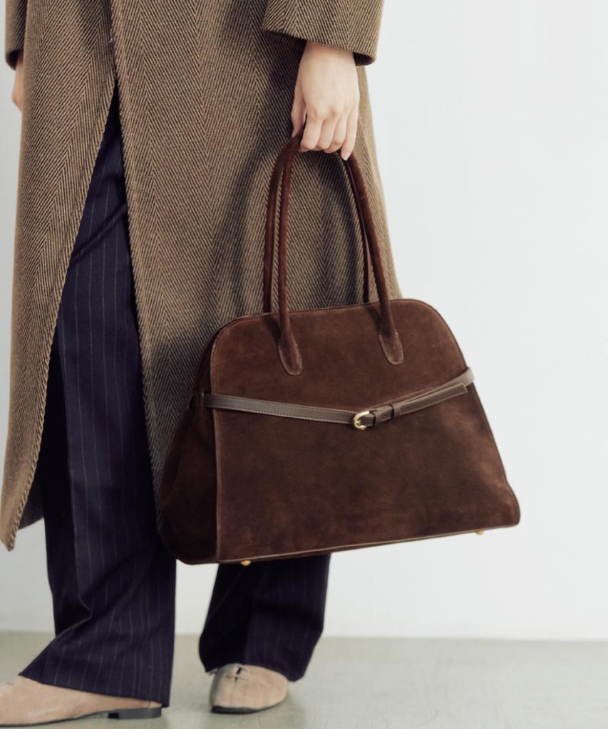Komorebi Museum B03-4 Cow Leather Classic Buckle Libby Tote Bag_Suede Brown