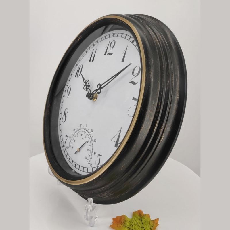 12inch Retro Wall Clock Thermometer Decorative Clock Ornament Supplies for Home Bedroom Dormitory Decoration