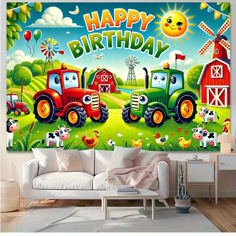 Jmg Household Supplies Farm Birthday Tapestry, Vibrant Tractor And Barn Scene With Happy Birthday Country Themed Wall Decor For Party Photo Backdrop