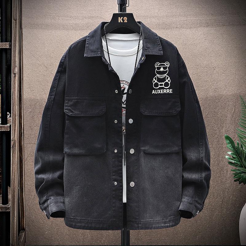 

Мужская джинсовая куртка с градиентом 2022 – Весенне-осенняя молодежная модная повседневная куртка с принтом M чёрный