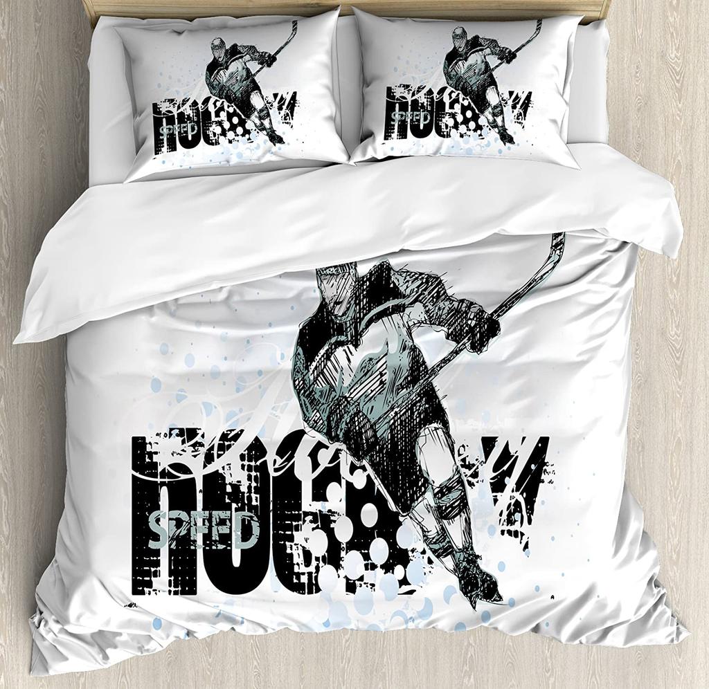 Hockey 3pcs Bedding Set Cartoon Hockey Puck Bites And Breaks Hoc Duvet Cover Set Bed Set Quilt Cover Pillow Case Comforter Cover