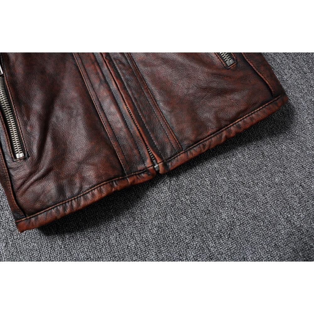 Chinesische Größe Echte Kuhlederjacke Herren Motorradjacken Echtes Rindsleder Vintage Herren Ledermantel Bikerkleidung
