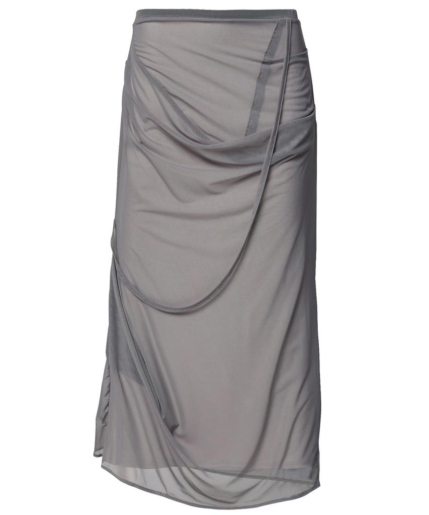 Peulleeoeob Draped Mesh Layered Long Skirt (Fl-264_Gray)