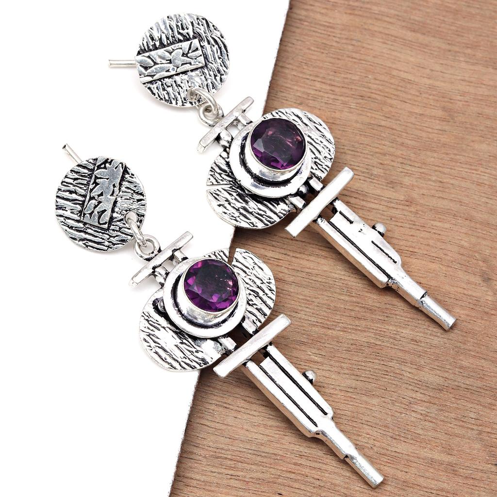 925 Silber Amethyst Sterling Edelstein Ohrring Schmuck handgemachte Ohrringe lila