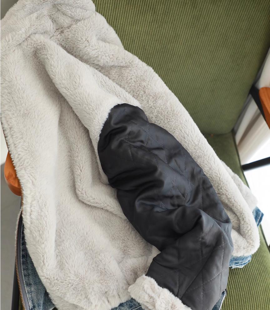 Korean Style Plush Lined Denim Jacket with Stand Collar - Thick, Warm, and Casual Winter Wear