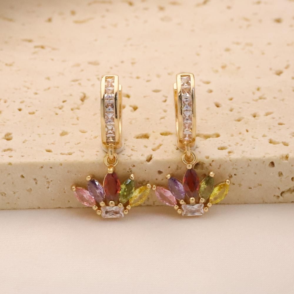 1 Pair Exquisite Colorful Geometric Leaves Zirconia Dangle Earrings for Women Golden Earring Jewelry Wedding Party Accessories