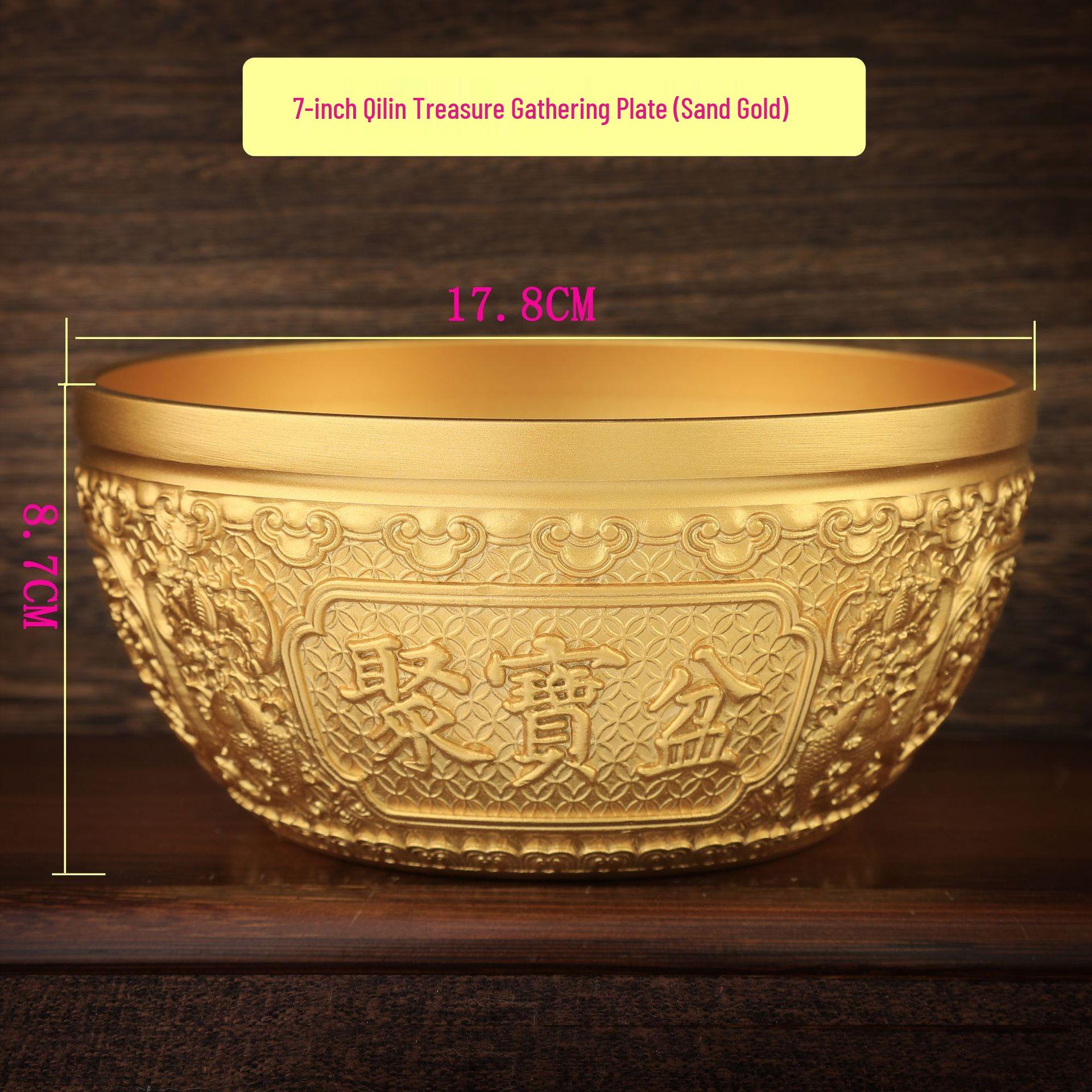 Golden Treasure Basin: Chinese-Style Wealth Attraction Brass Ornament for Home Decor Display