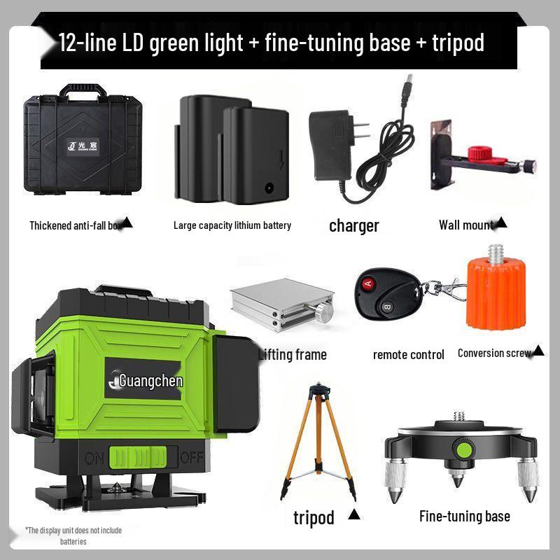 High Precision 12/16 Line Green Light Infrared Laser Level for Walls and Floors with Automatic Leveling