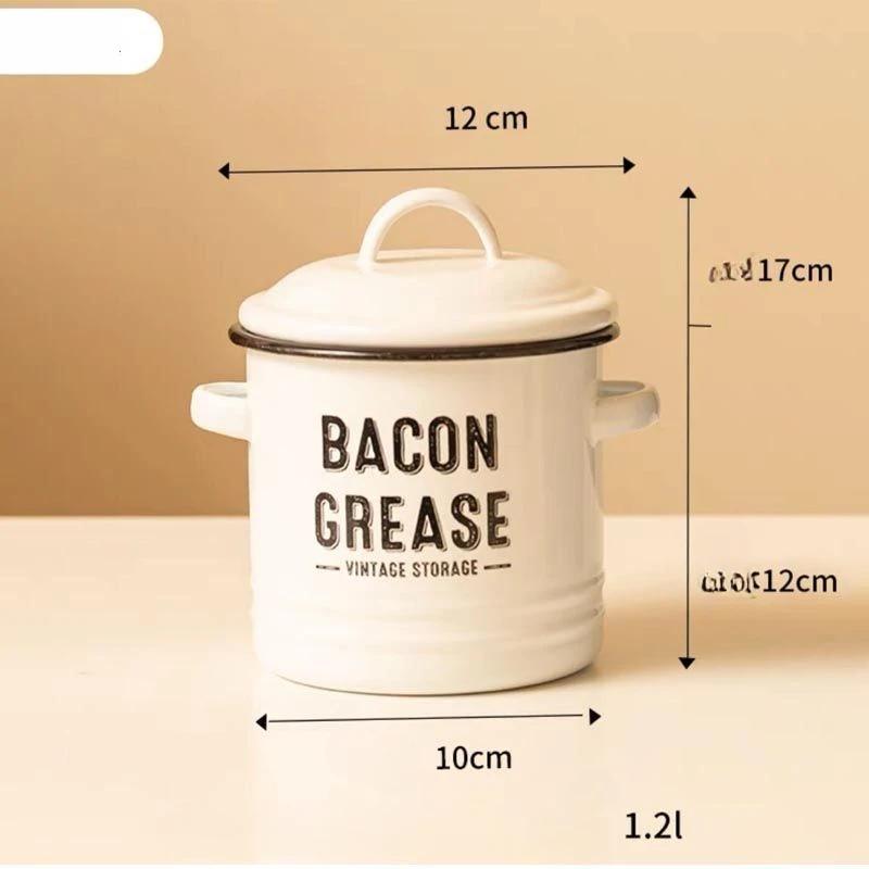 

Binaural Oil Post Enamel Grease Containers with Lids Rust-Resistant Large Capacity Oil Storage Tanks Country Kitchen Decor
