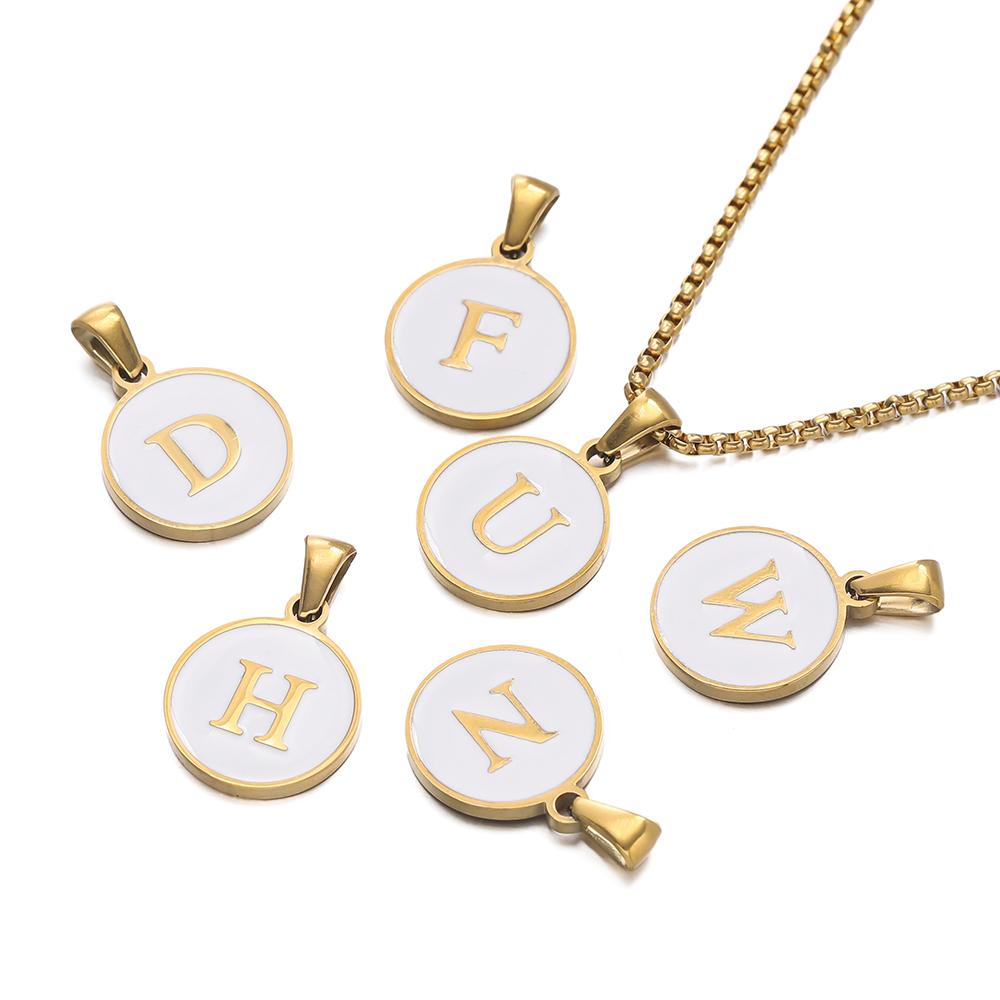 1pcs/pack Stainless Steel 26 Alphabet A-Z Letters Round White Pendants For DIY Bracelet Necklace Jewelry Making Accessories