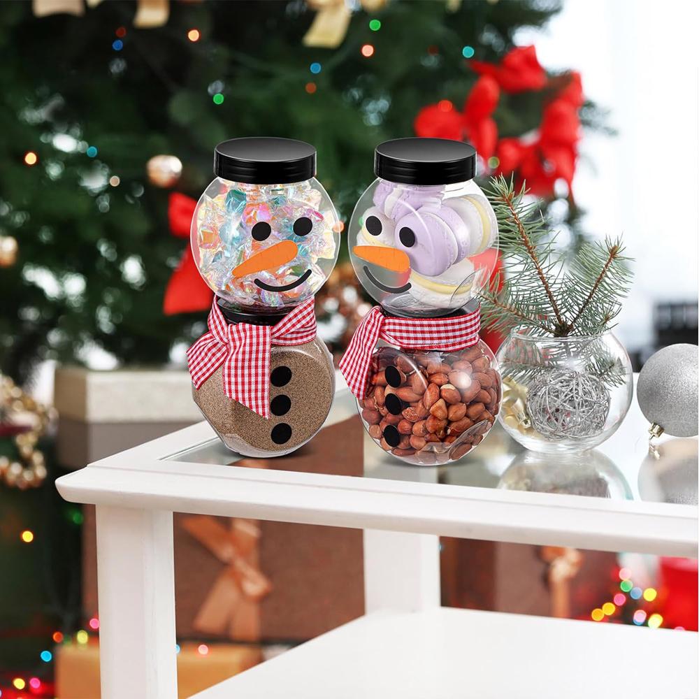 Plastic Candy Jars for Christmas Party Favors Snowman Christmas Candy Jars with Lids Clear Xmas Cookie Jar Container Chocolate