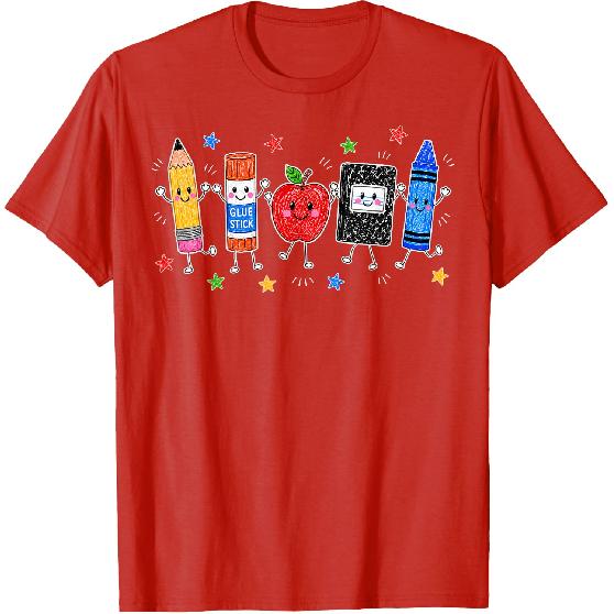 Back to School Cute Pencil Crayon Apple Teacher Boy Girl Kid T-Shirt