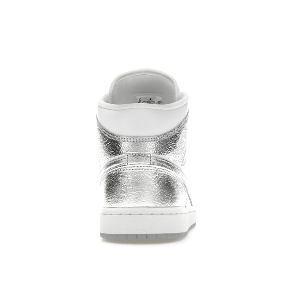Air Jordan 1 Mid SE Metallic Silver Women Sneakers White Wolf-Grey FN5031-100