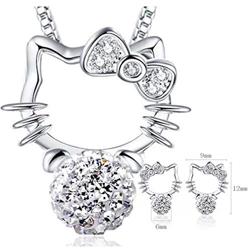 

AAAAA grade cubic zirconia CZ diamond Hello Kitty pendant earrings set necklace accessory Hello Kitty wedding ceremony swinging silver all items