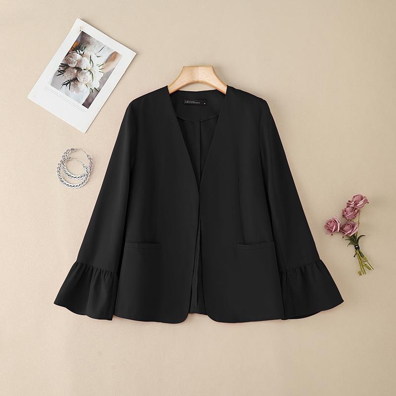 

ZANZEA Womens Casual Solid Color Loose Long Sleeve Thin Cardigan Tops S чёрный