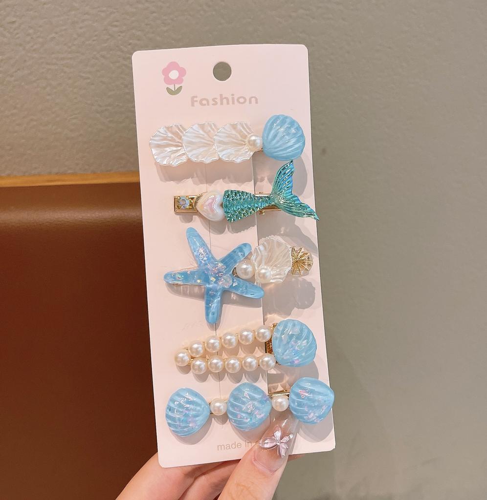 Summer Ocean Starfish Shell Hairpin Cute Children'S Hairpin Duck Beak Clip Pearl Hair Accessories Headgear Clip Girl