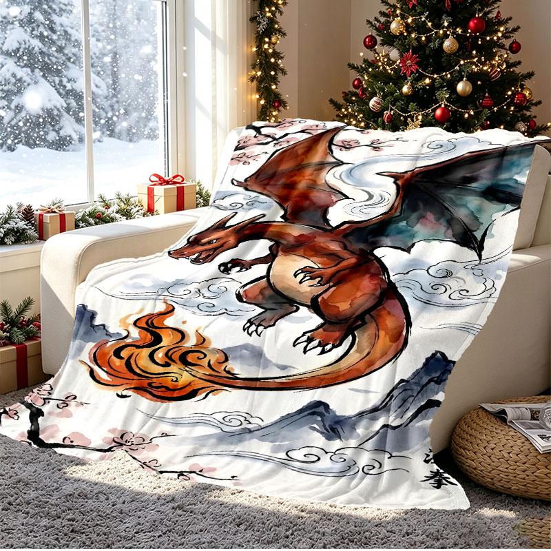 Charizard VS Blastoise Pattern Blanket for Home Decoration, Bed, Sofa, Car Travel, Camping, Suitable for All Seasons, Birthday Christmas Gift