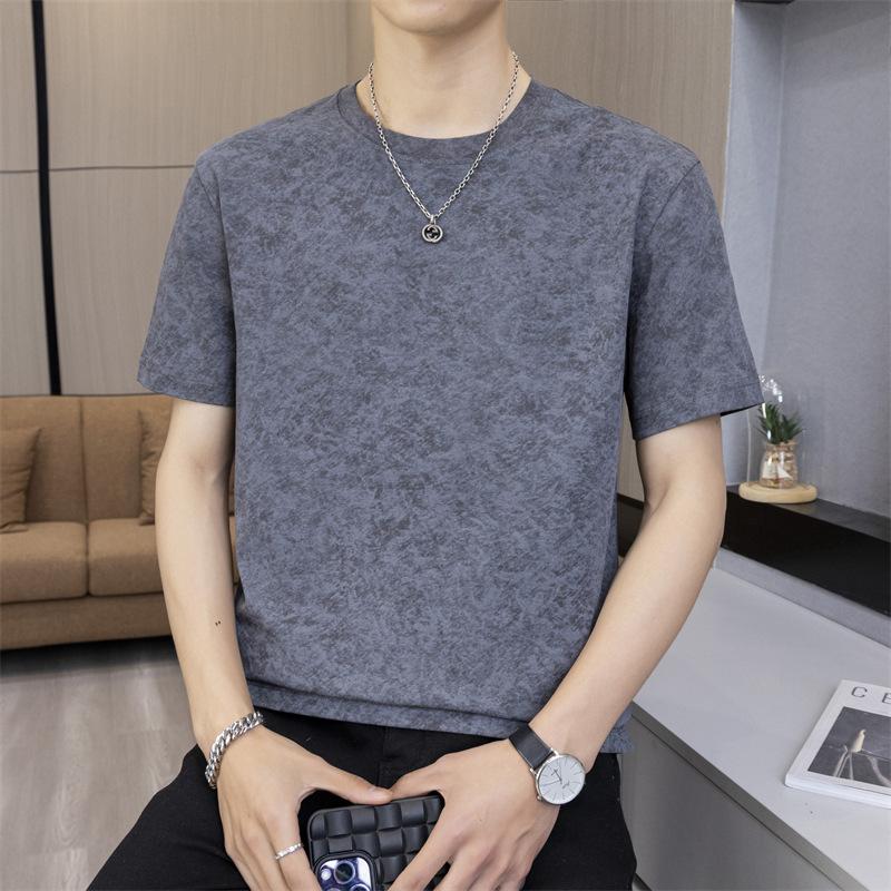 Men Wash Dyed Textured Short Sleeve T Shirt Crew Neck Loose Fit Casual Solid Tone Basic Top