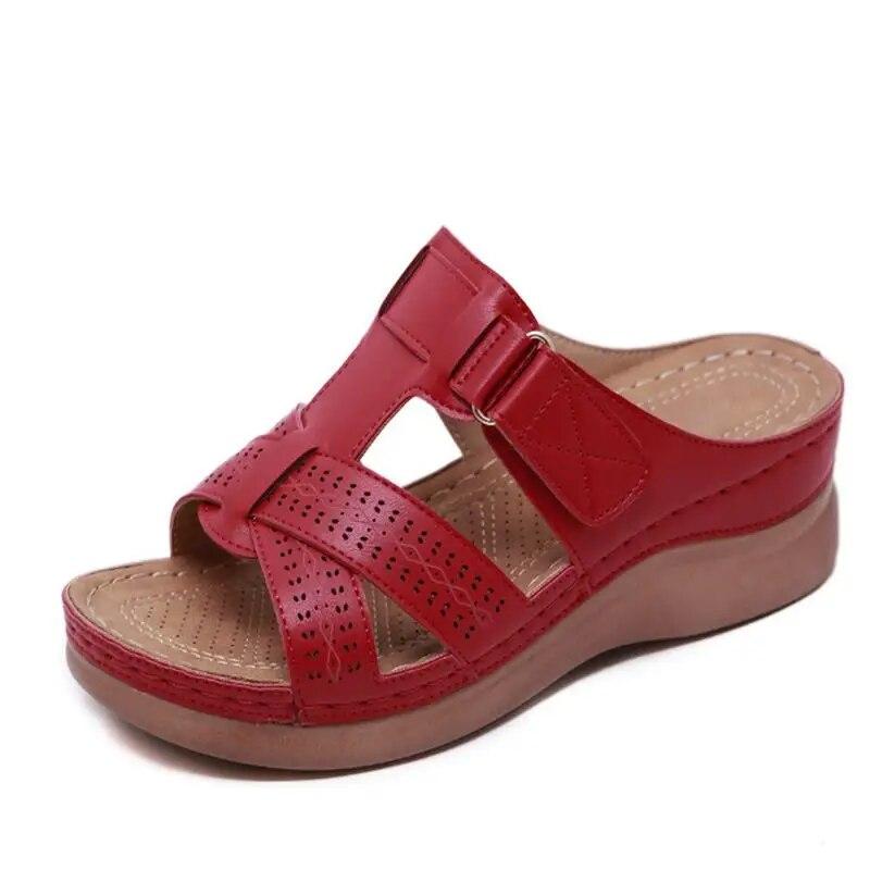 Women Sandals Wedge Summer Premium Orthopedic Open Toe Sandals Vintage Anti-slip Leather Casual Female Platform Retro Shoes