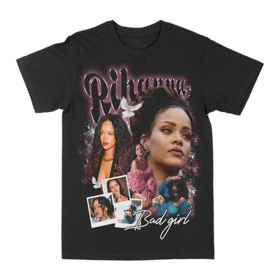 Rihanna Unisex Baumwoll T-Shirt Streetwear Hip Hop Vintage Stil Schwarz