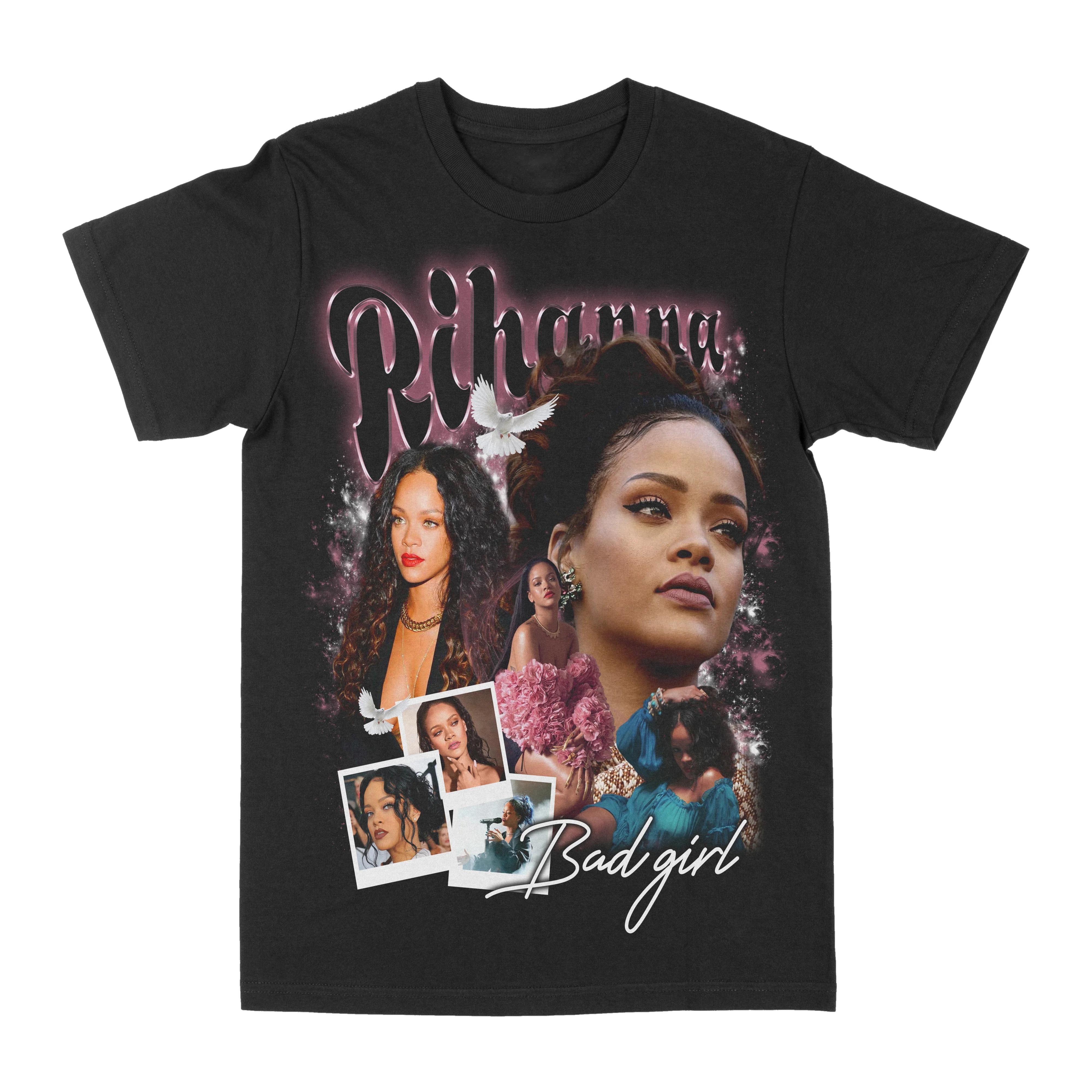 

Rihanna Unisex Cotton TShirt Streetwear Hip Hop Vintage Style Black S