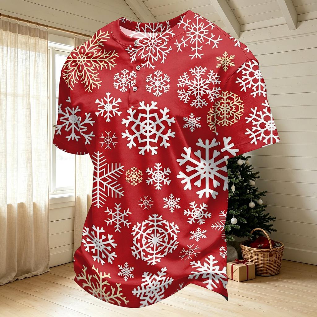 Men's Quick-Dry Round Neck Short Sleeve T-Shirt with Christmas Print for Holiday Party