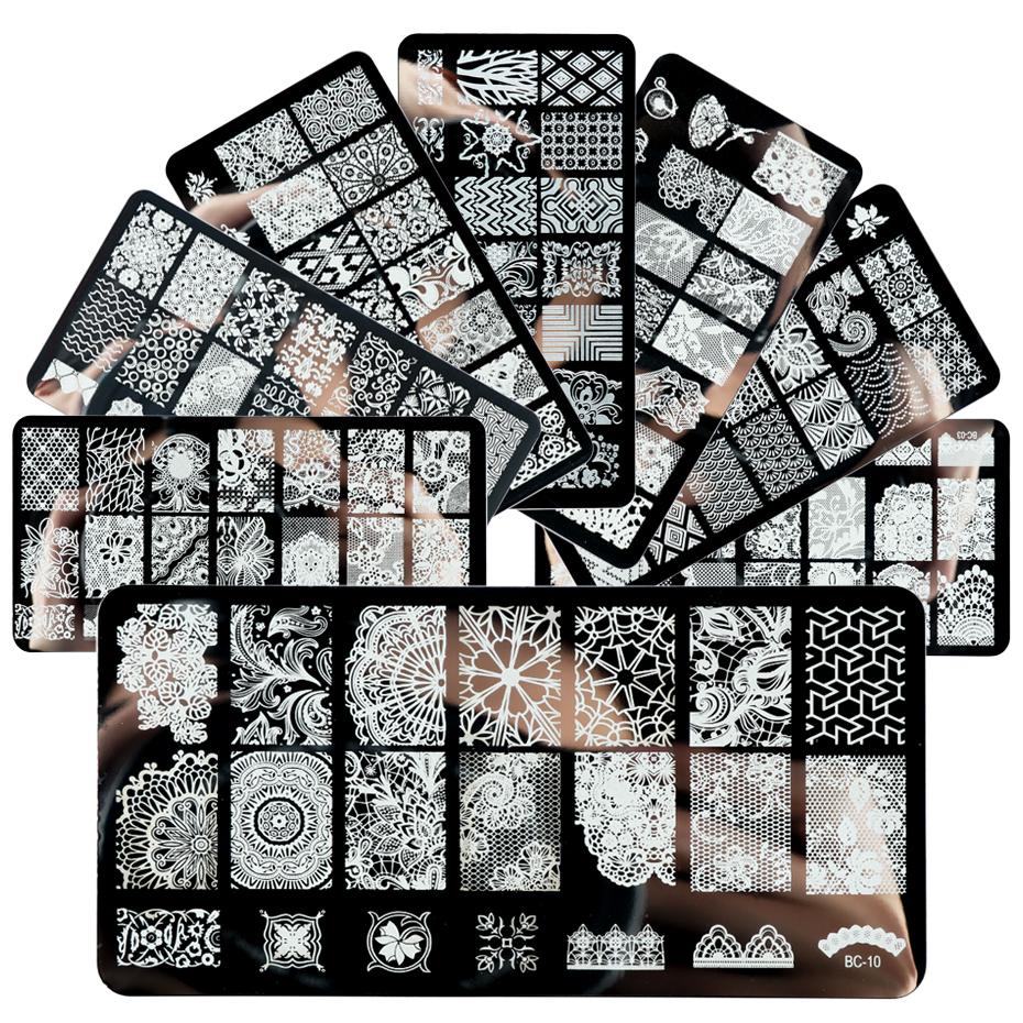 4pcs Nail Art Stamping Plate Flower Lace Patterns Image Stencil Stamper Gradient Nail Brush Nail Set Template Tools LYBC01-20-2