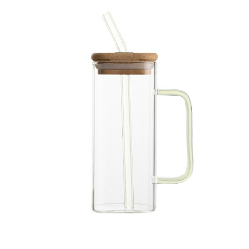 Glass Water Cup Milk Cup Tea Cup Breakfast Beverage Cup High Borosilicate Square Color Handle Glass Water Cup