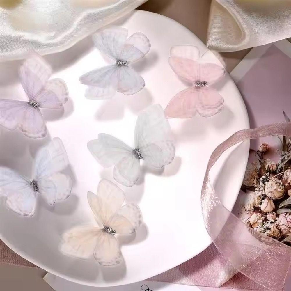 50 Stücke Doppelschicht Chiffon Schmetterling Bestickte Patches Braut Haarschmuck