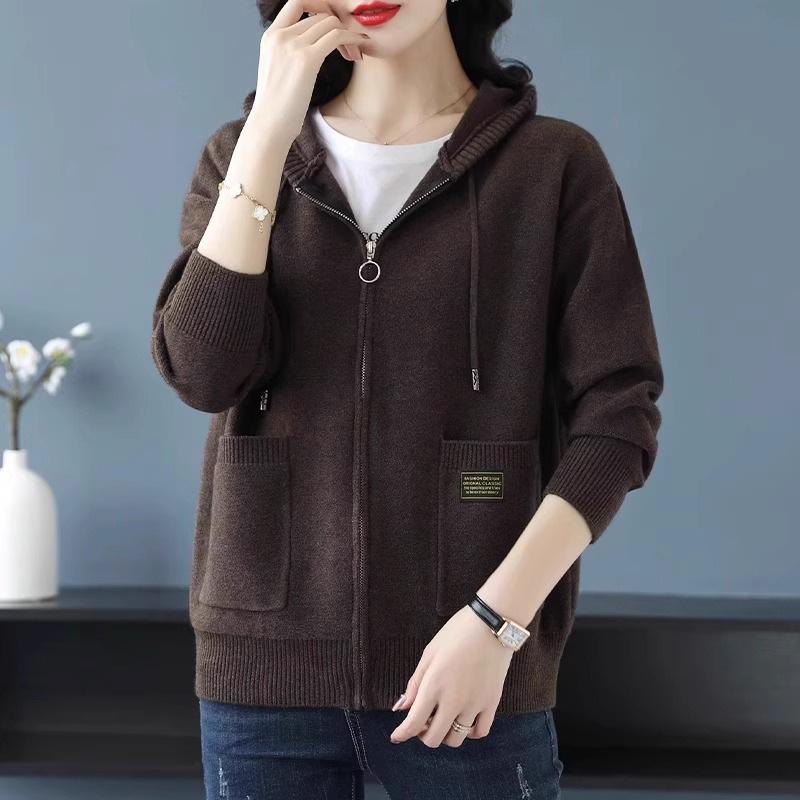 Women's Hooded Knit Cardigan Zipper Sweater Coat - Spring & Autumn Outerwear Trend
