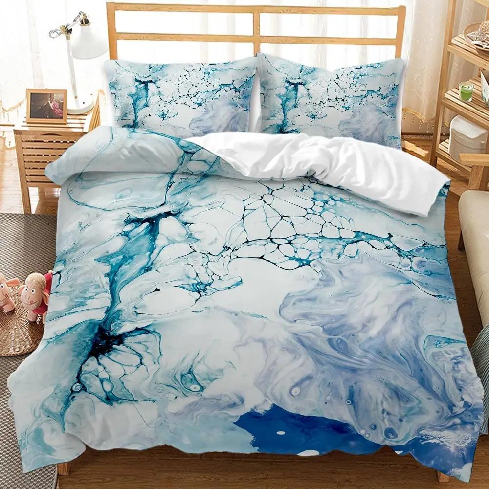 Marble Duvet Cover Set, Retro Style Paint Brush Colors In Marbling Texture Watercolor Artwork Soft Polyester Bedding Set