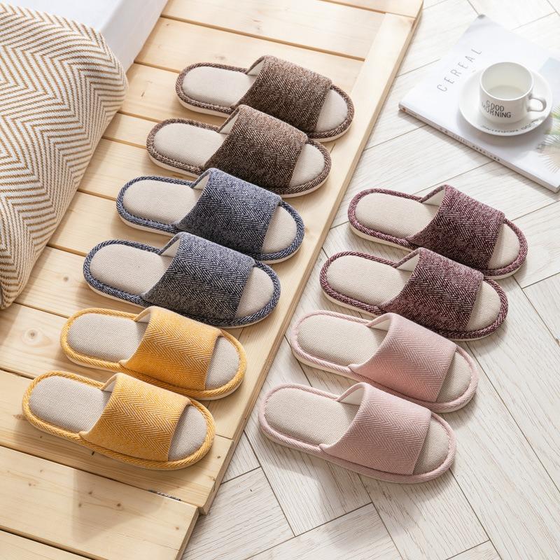 Cotton and linen slippers women's summer home household linen indoor home couple non-slip four seasons spring and autumn men's floor slippers