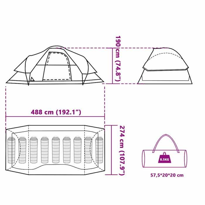 VidaXL Dome Family Tent 9 Person, Shade Tent with Carry Bag, Camping Awning, Garden Shelter, Orange 94565