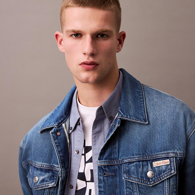 Calvin Klein Ss25 Classic American Vintage Distressed Cotton Denim Jacket Men Jacket Denim-Blue 4RB798G