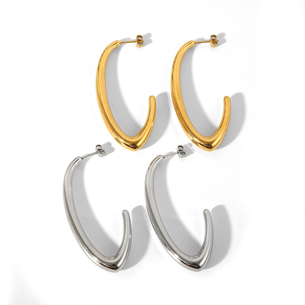 Niche Trendy Gold-Plated Hollow Stainless Steel C-Shaped European and American Stud Earrings
