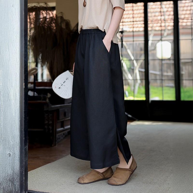 Johnature Women Casual Wide Leg Pants Spring Trousers Solid Color Loose Female Long Pants