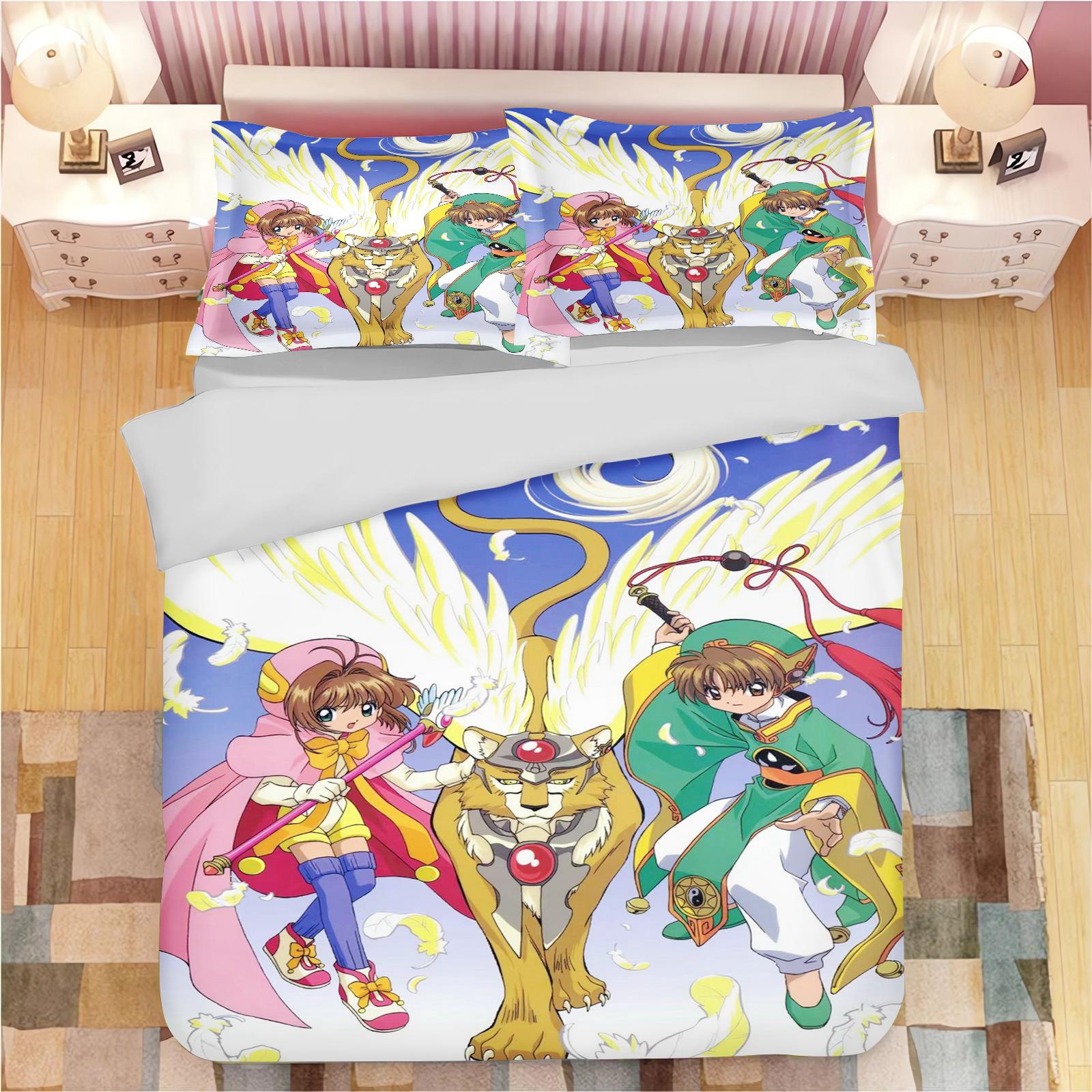 

Anime Magical Girl Duvet Cover Sakura Bedding Set With Pillowcases Reactive Printing Children & Adult Theme EU Single(135*200cm)3pcs