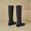 Grey Black Women Knee High Boots High Square Heel Small Big Size 32 48