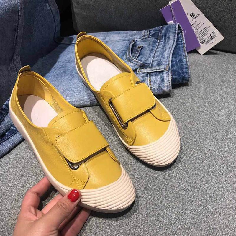 Low-top cowhide single shoes women's breathable spring and autumn new lace-up letters flat-bottomed shell head fashion casual shoes student shoes