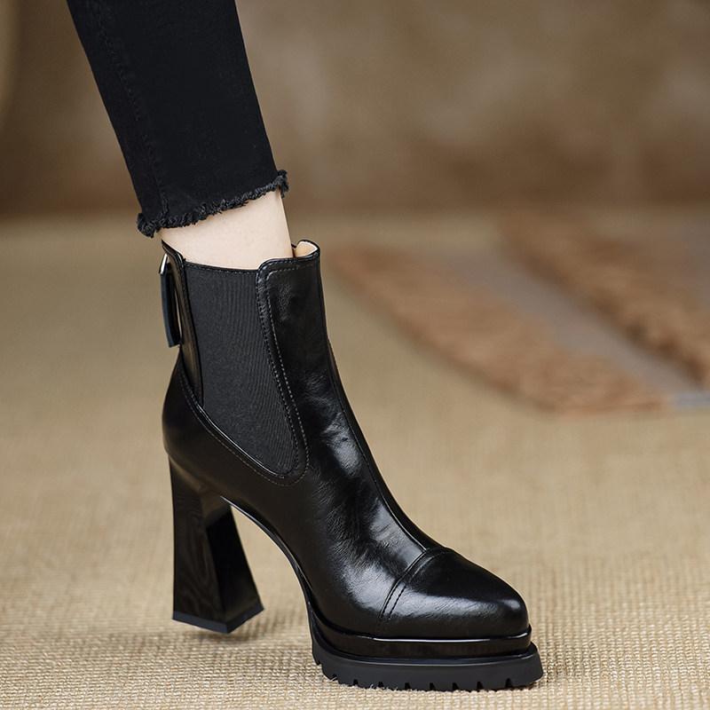 Первая встреча сезон водонепроницаемый стол высокий каблук короткие ботинки женщины женщины толстый каблук ботинки Мартина не устают 34