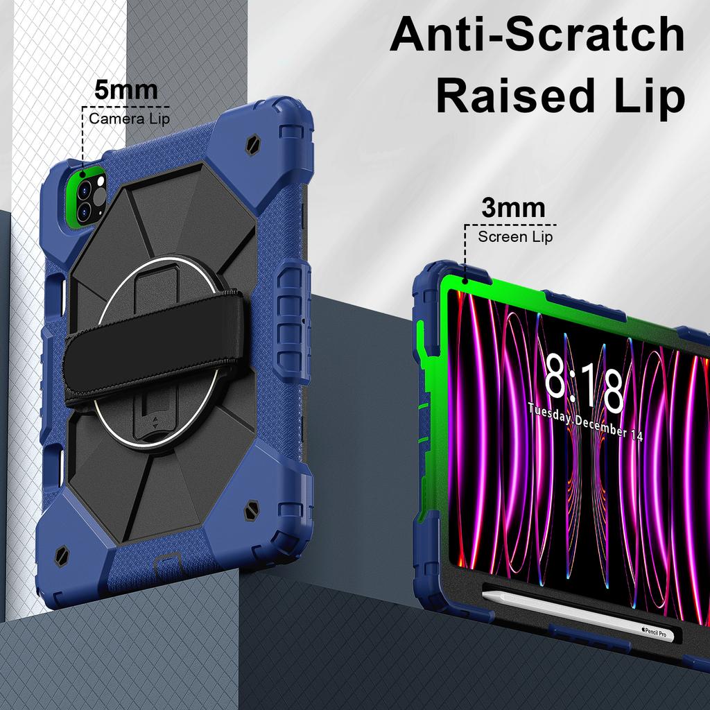 Tablet Case For iPad Pro 11 (2022)/(2021)/(2020)/(2018)/iPad Air (2022)/(2020) Silicone + PC Kickstand Cover with Strap