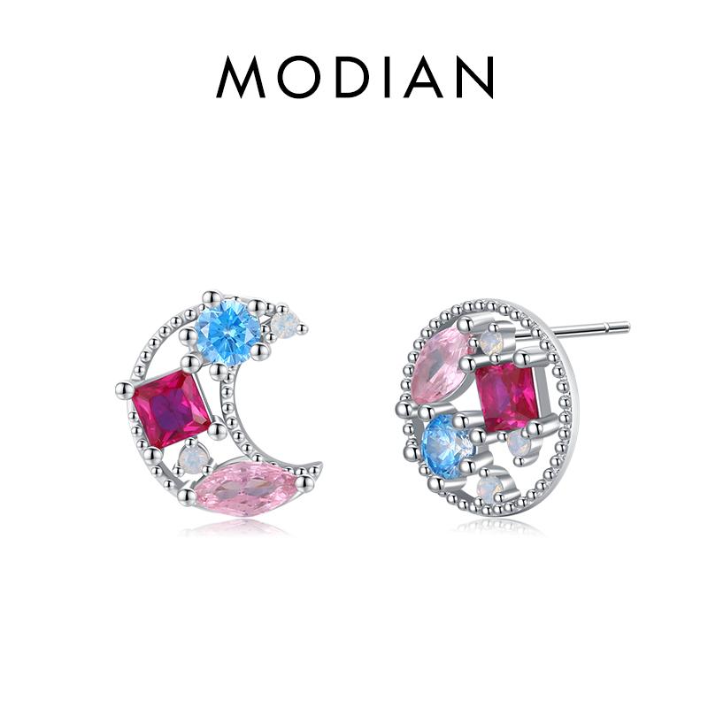 

Модиан стерлингового серебра 925 пробы Луна и круглые роскошные серьги-гвоздики с кристаллами для женщин сверкающие брендовые ювелирные изделия романтический подарок на годовщину серебряный