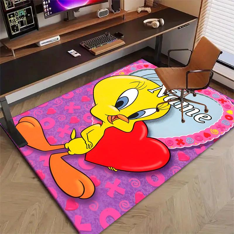 Custom Tweety Mat Personalized Name, Polyester Washable Indoor Entryway Rug, Gift for Christmas, Easter, Thanksgiving Day