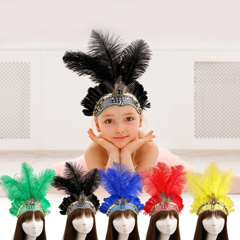 1 Stück Feder Kopfschmuck Mardi Gras Accessoires Pailletten Festival Kopfbedeckung Damen Elastisch Mit Strass Kopfschmuck Haarband