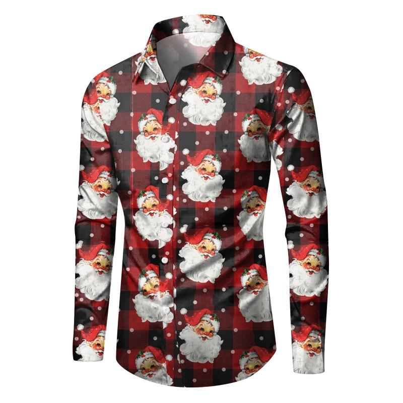 Europeisk och amerikansk jultema serie 3D-tryckt långärmad skjorta, lös och ledig herr långärmad topp