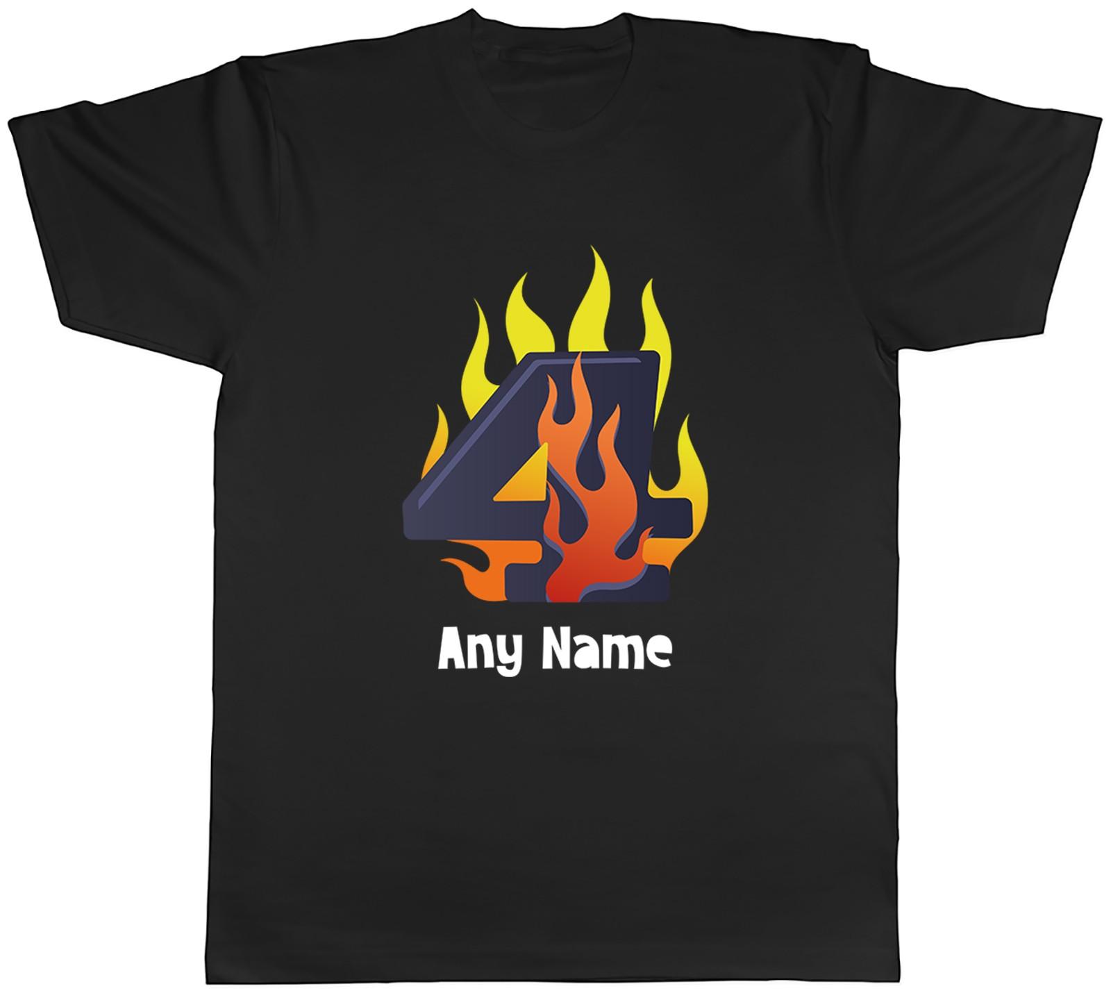 Personalised Number Day Flame Digit 4 Four Mens T-Shirt Tee Gift Top S