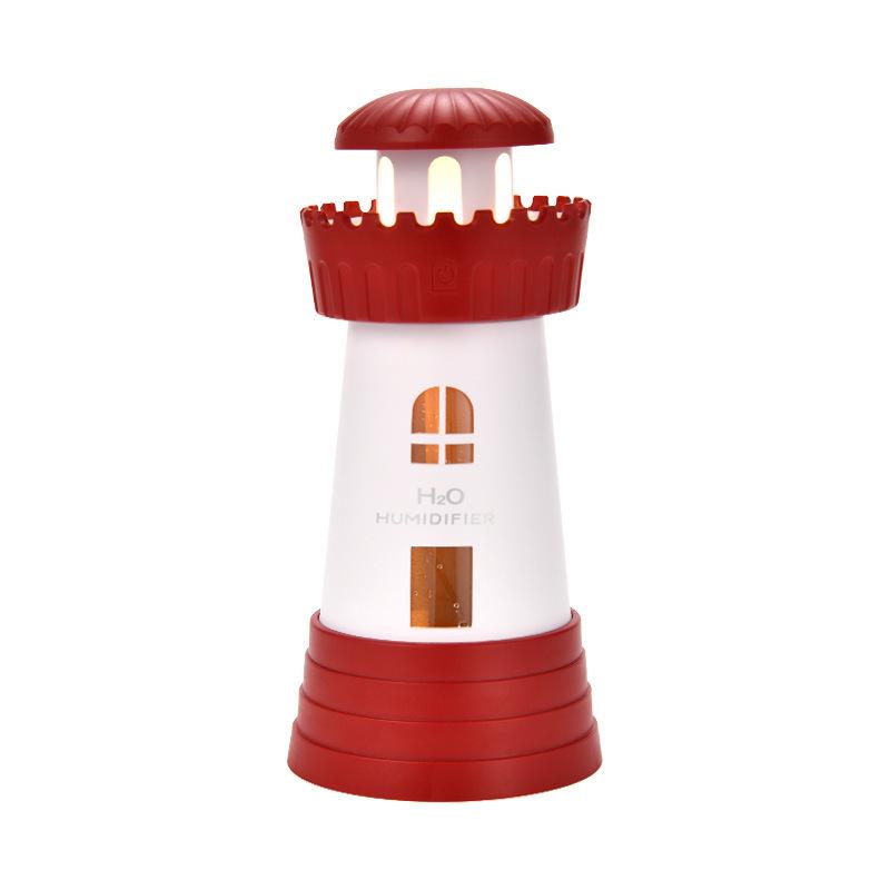 Mini USB Lighthouse Humidifier: Large Mist Output for Home, Desktop, or Car.