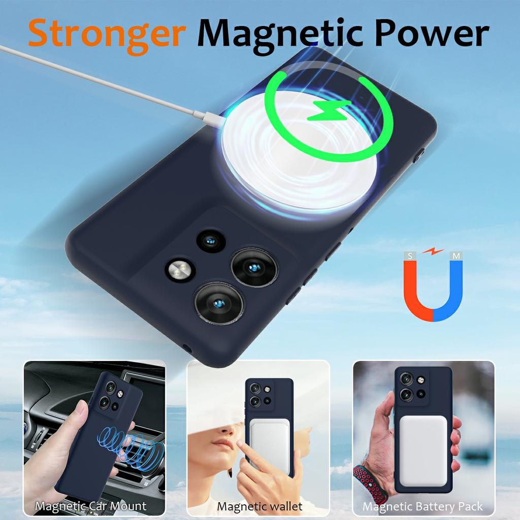 Liquid Silicone Case For Motorola Edge 50 Neo 5G/Moto S50 5G/Thinkphone 25 5G Compatible with MagSafe Phone Cover with Lanyard