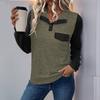 New Autumn and Winter Products Contrasting Color Spliced Sweat Shirt Top Pullover Lapel Zipper Casual Versatile Top for Women