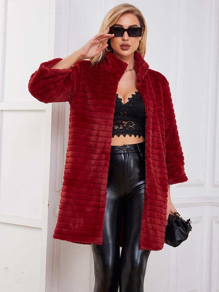 

2023 Faux Fur Women s Mid-Length Coat - Solid Color, Warm, European & American Style Large